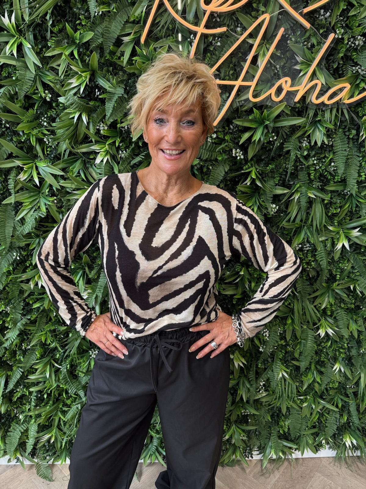 Top zebra print zwart
