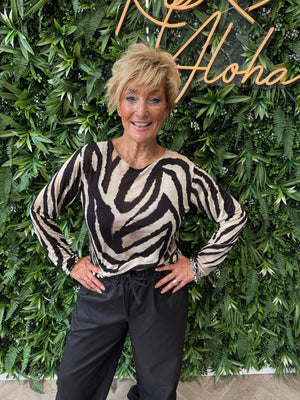 Top zebra print zwart