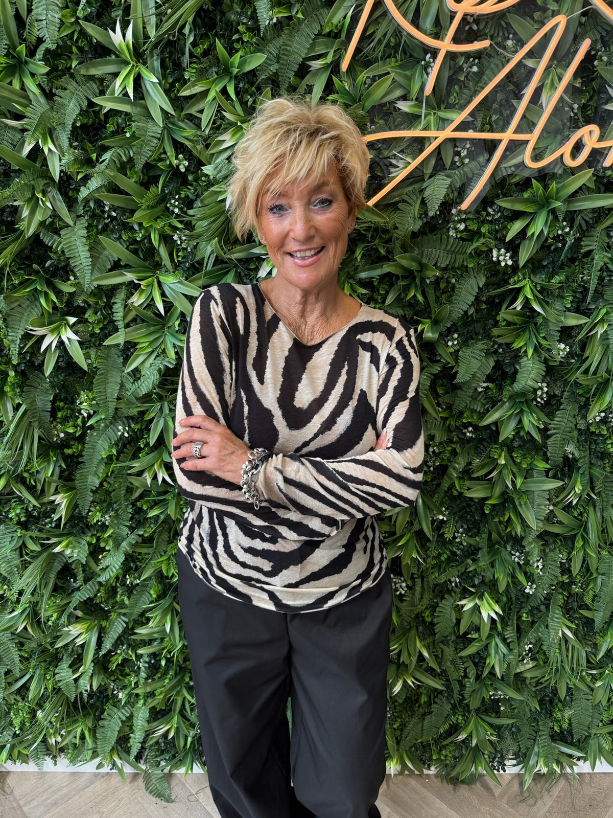 Top zebra print zwart