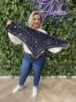 Kort sjaaltje kleine paisley marineblauw