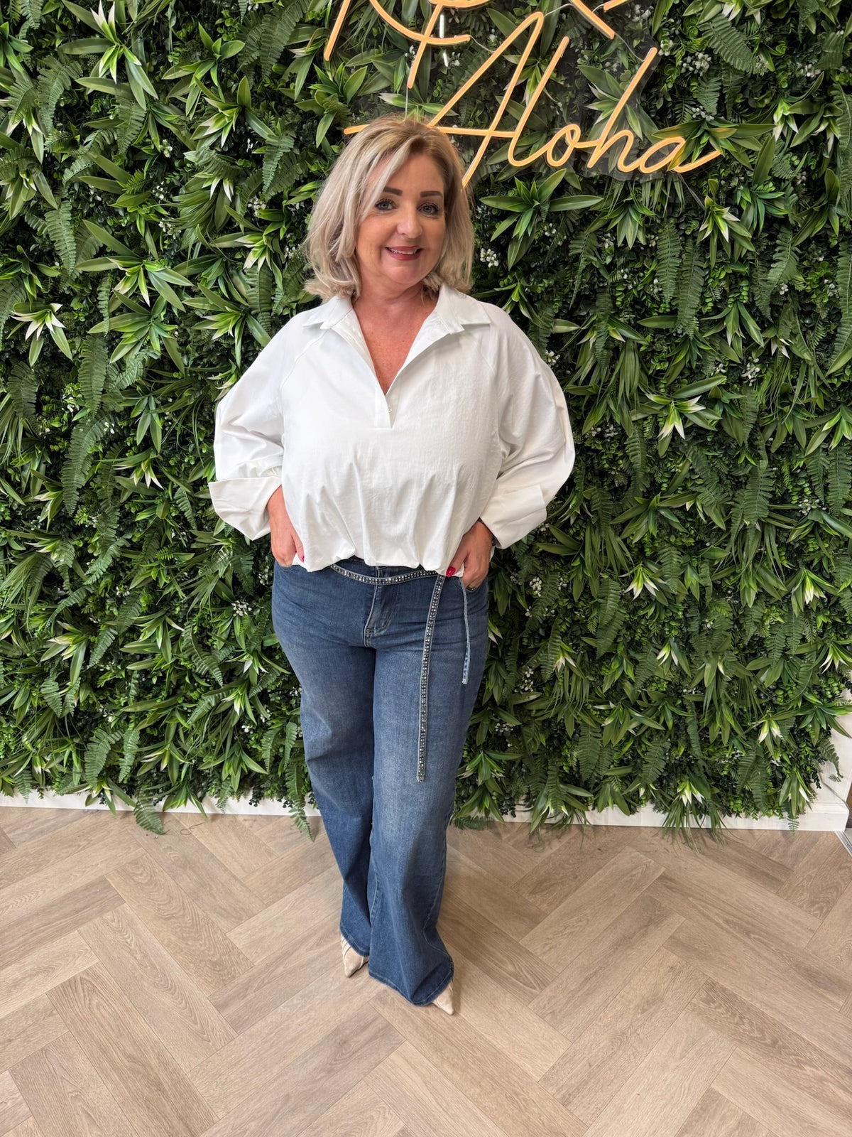 Cropped blouse met wijde mouwen wit