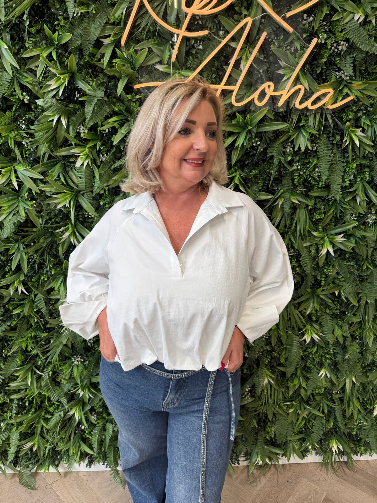 Cropped blouse met wijde mouwen wit