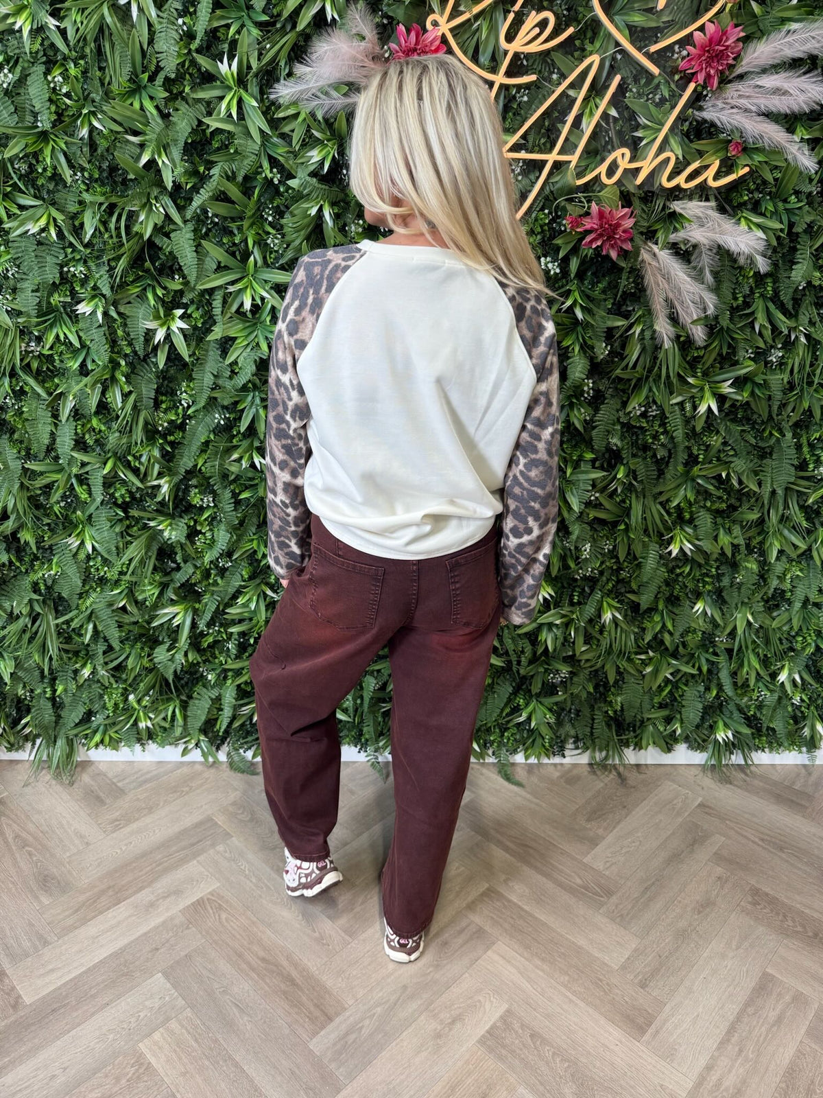 Top lange mouwen met print bruin/creme