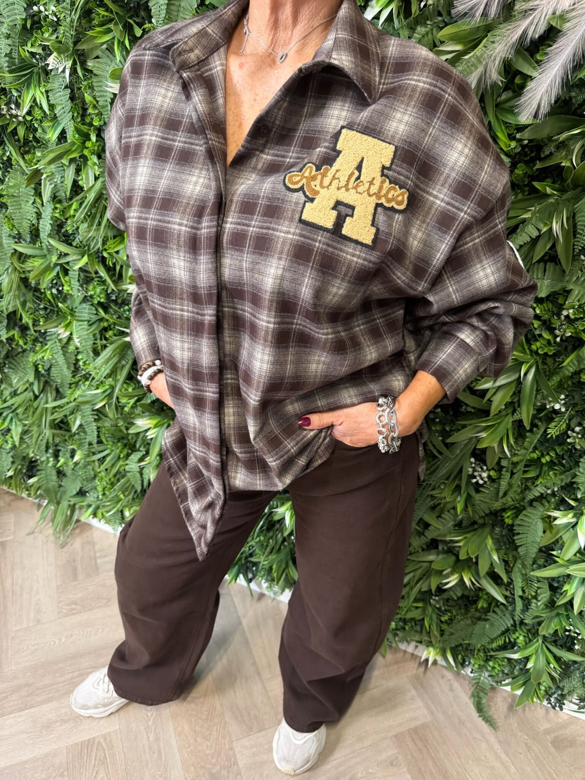 Houthakkers blouse teddy applicaties donkerbruin