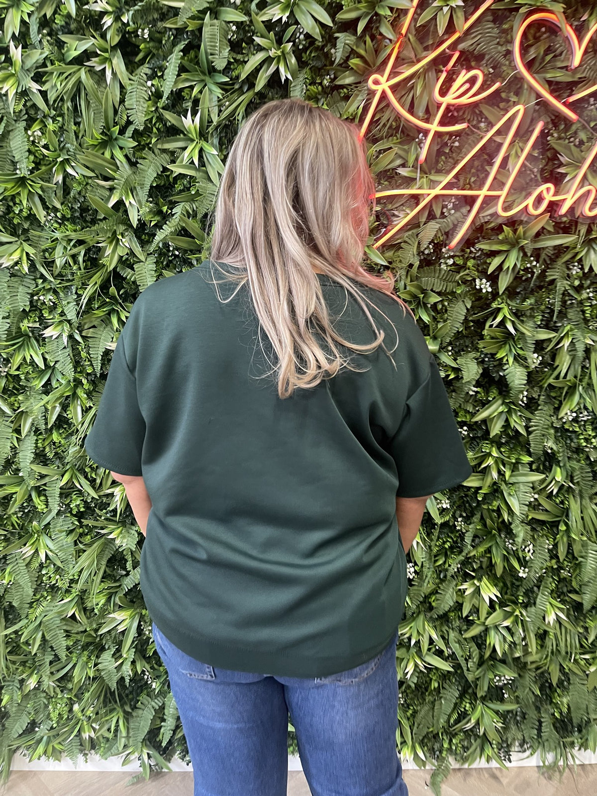 Sweater korte mouwen v-hals flessengroen