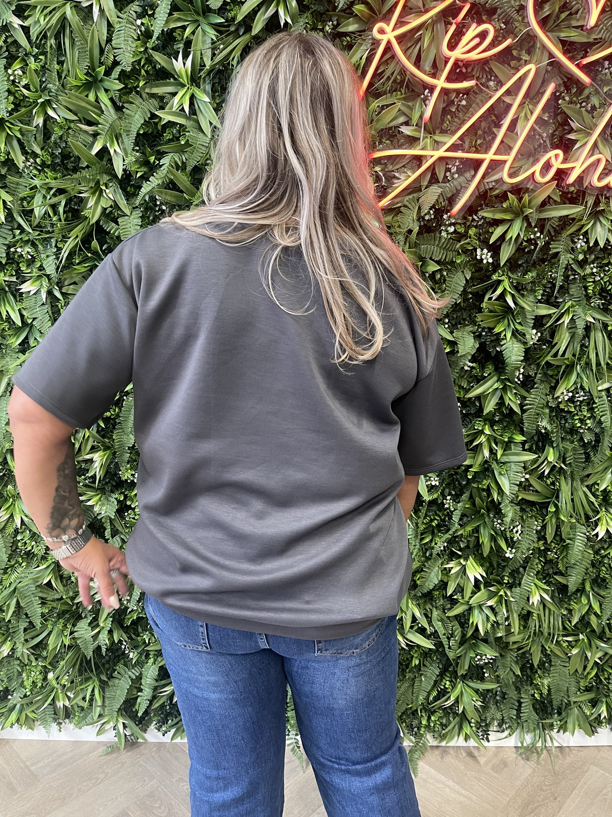 Sweater korte mouwen v-hals grijs