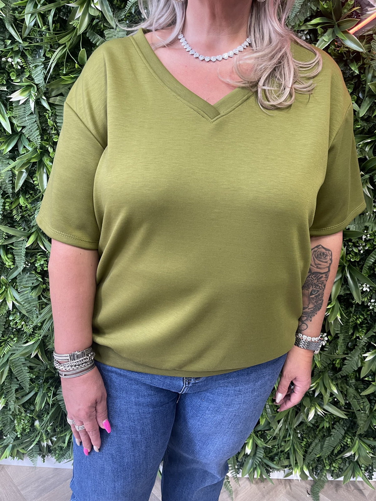 Sweater korte mouwen v-hals pistache