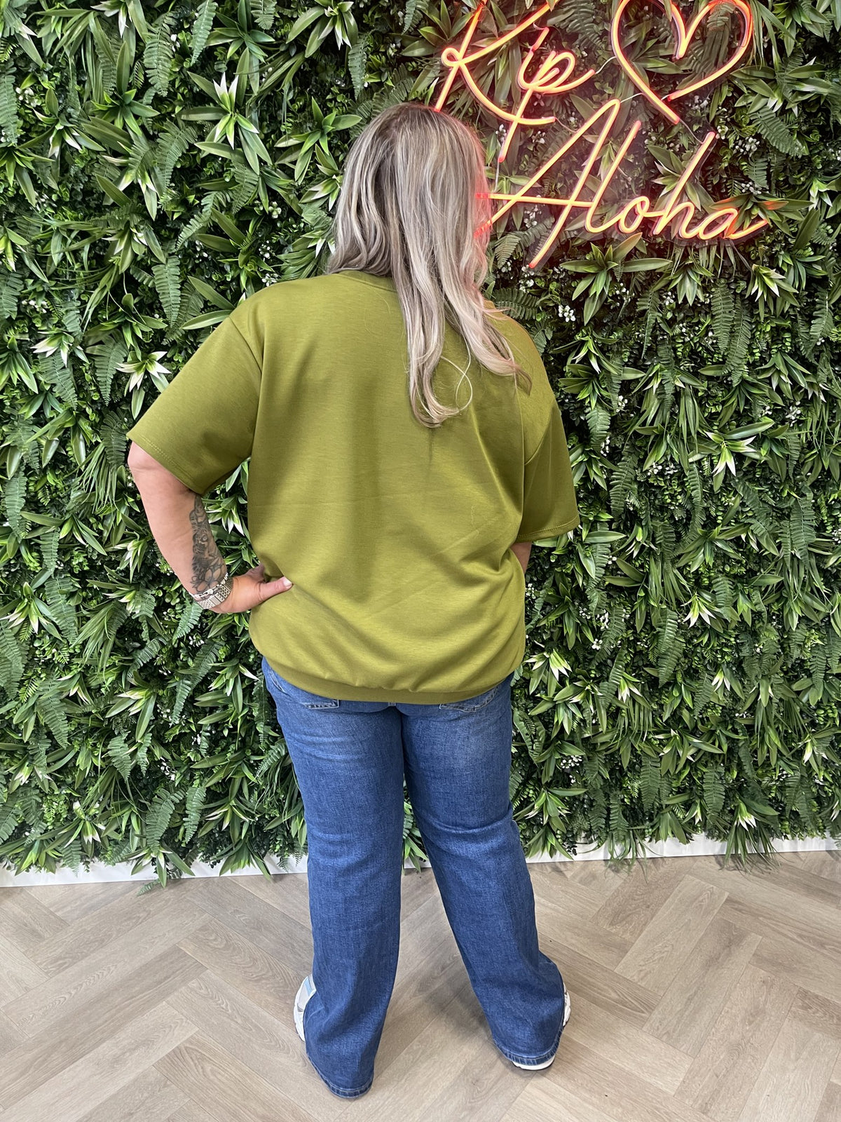 Sweater korte mouwen v-hals pistache