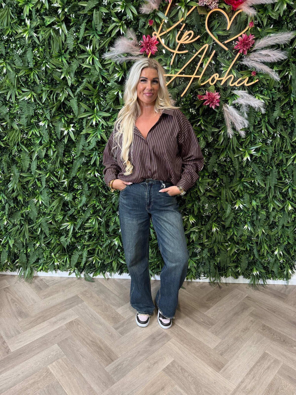 Blouse gestreept New York donkerbruin