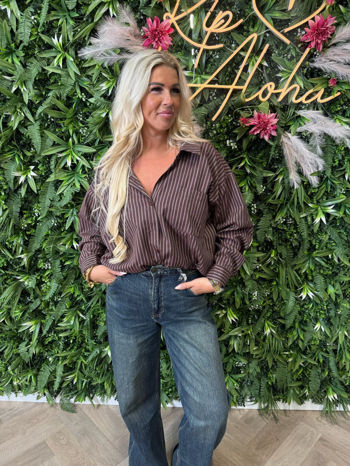 Blouse gestreept New York donkerbruin