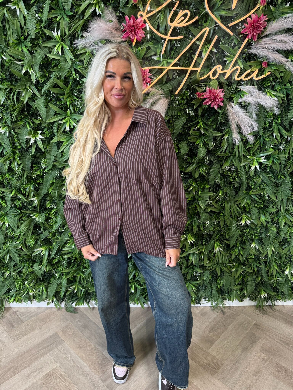 Blouse gestreept New York donkerbruin