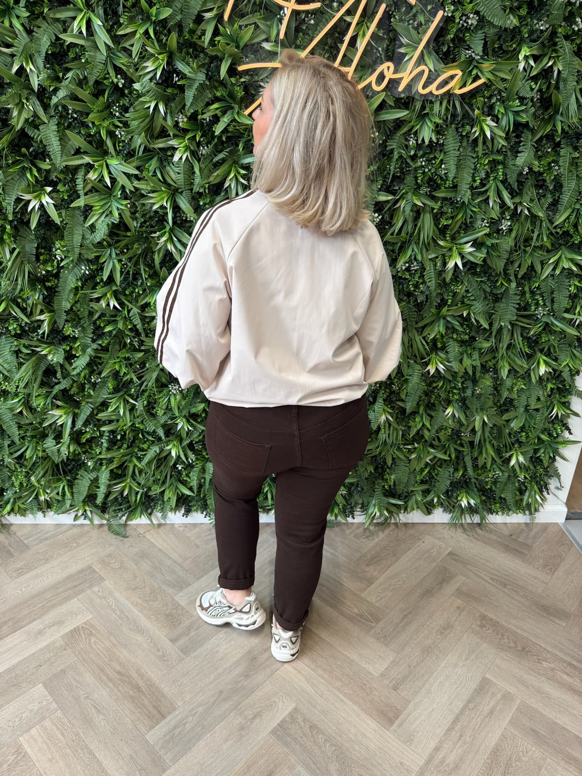 Jas 3/4e mouwen streep beige