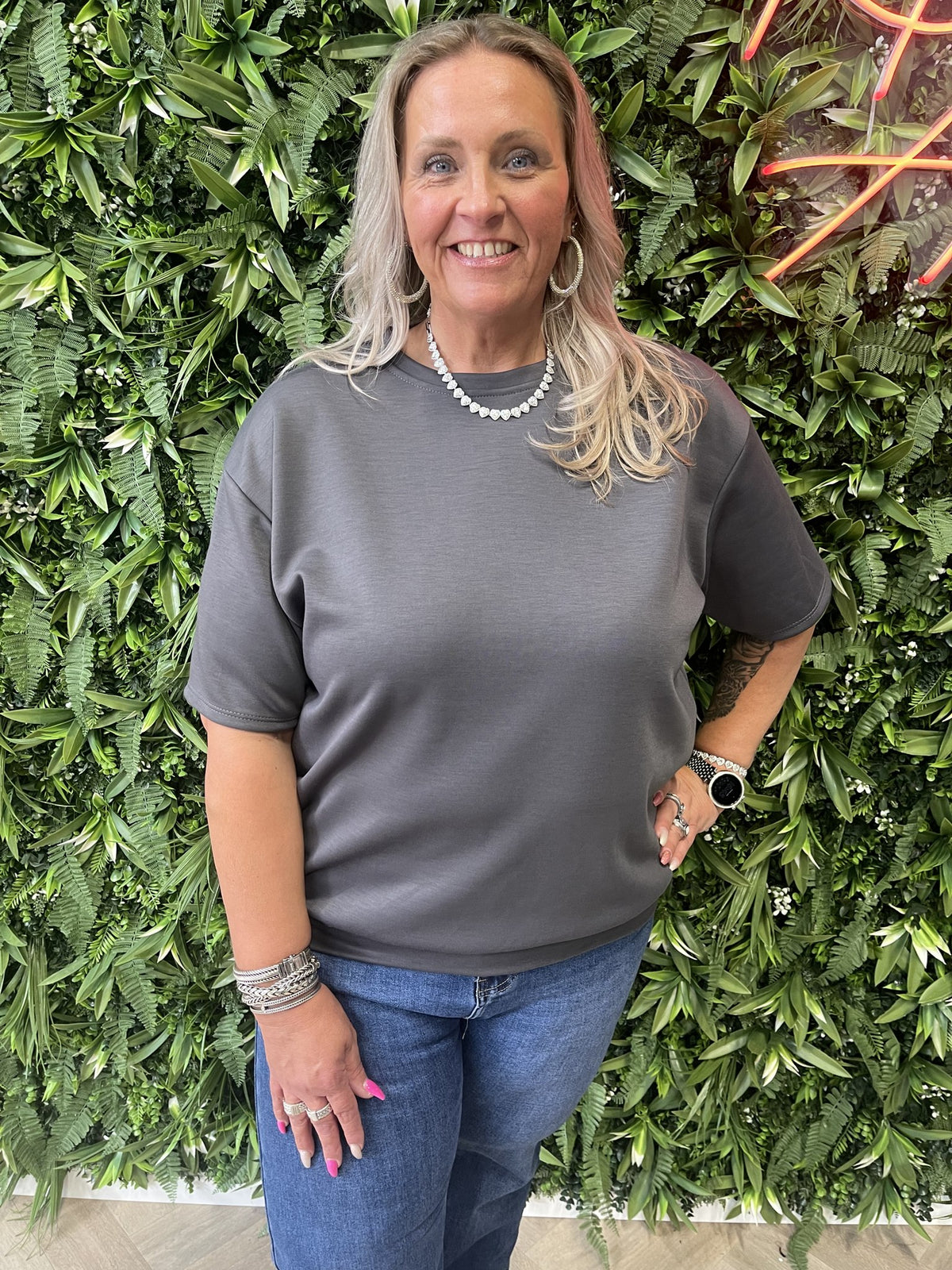 Sweater korte mouwen uni grijs