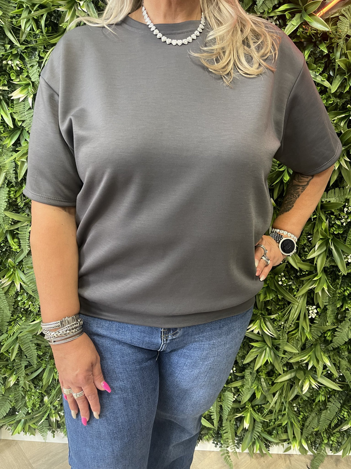 Sweater korte mouwen uni grijs