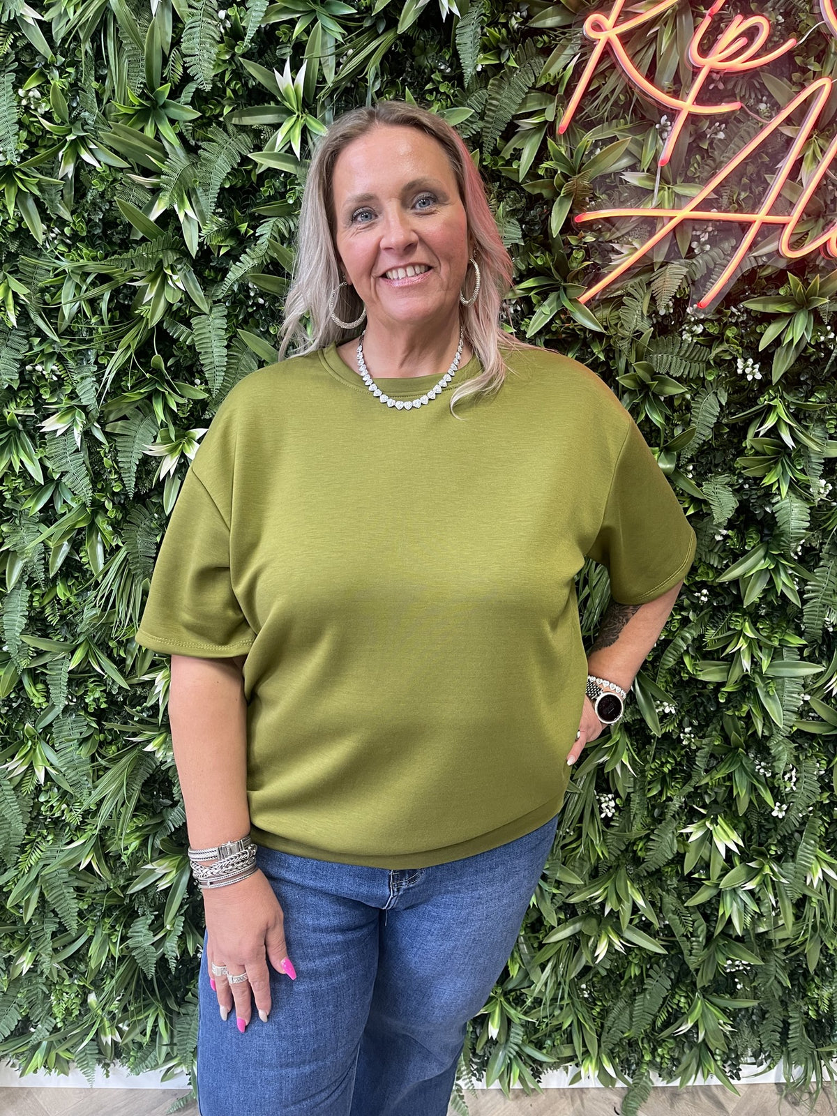 Sweater korte mouwen uni pistache
