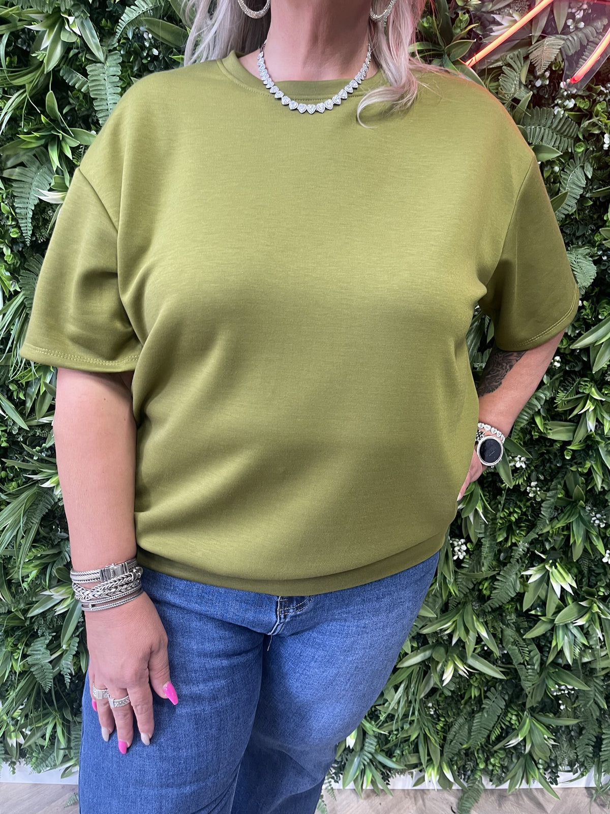 Sweater korte mouwen uni pistache
