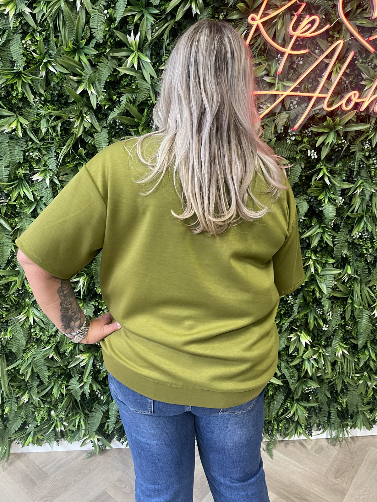 Sweater korte mouwen uni pistache