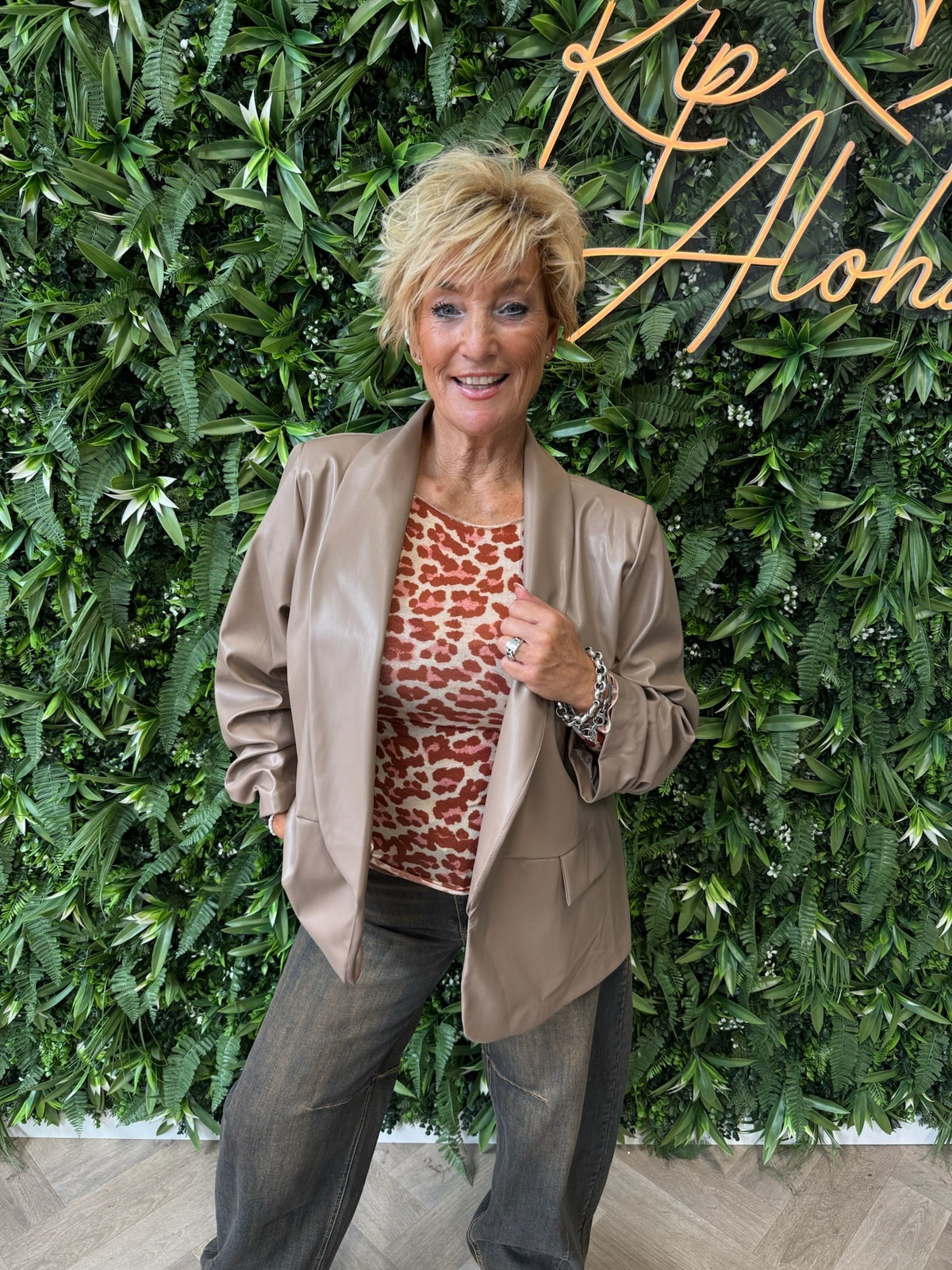 Leatherlook blazer ophaalmouwen camel