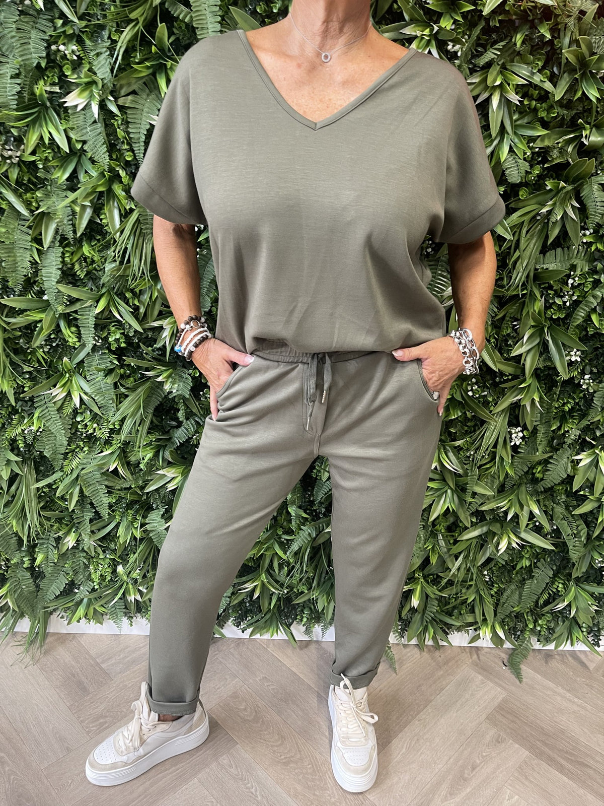 Tweedelig jogger set uni legergroen