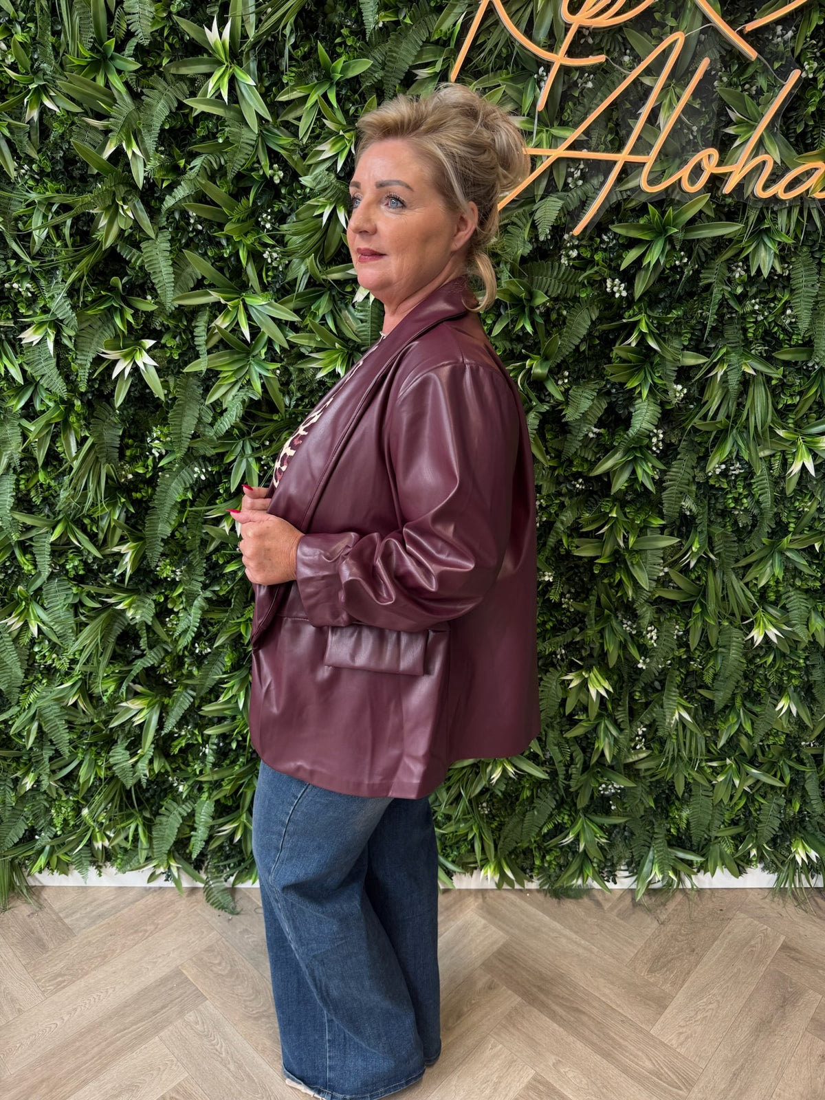 Leatherlook blazer ophaalmouwen bordeaux