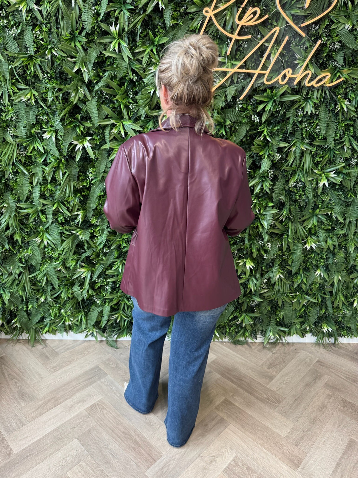 Leatherlook blazer ophaalmouwen bordeaux