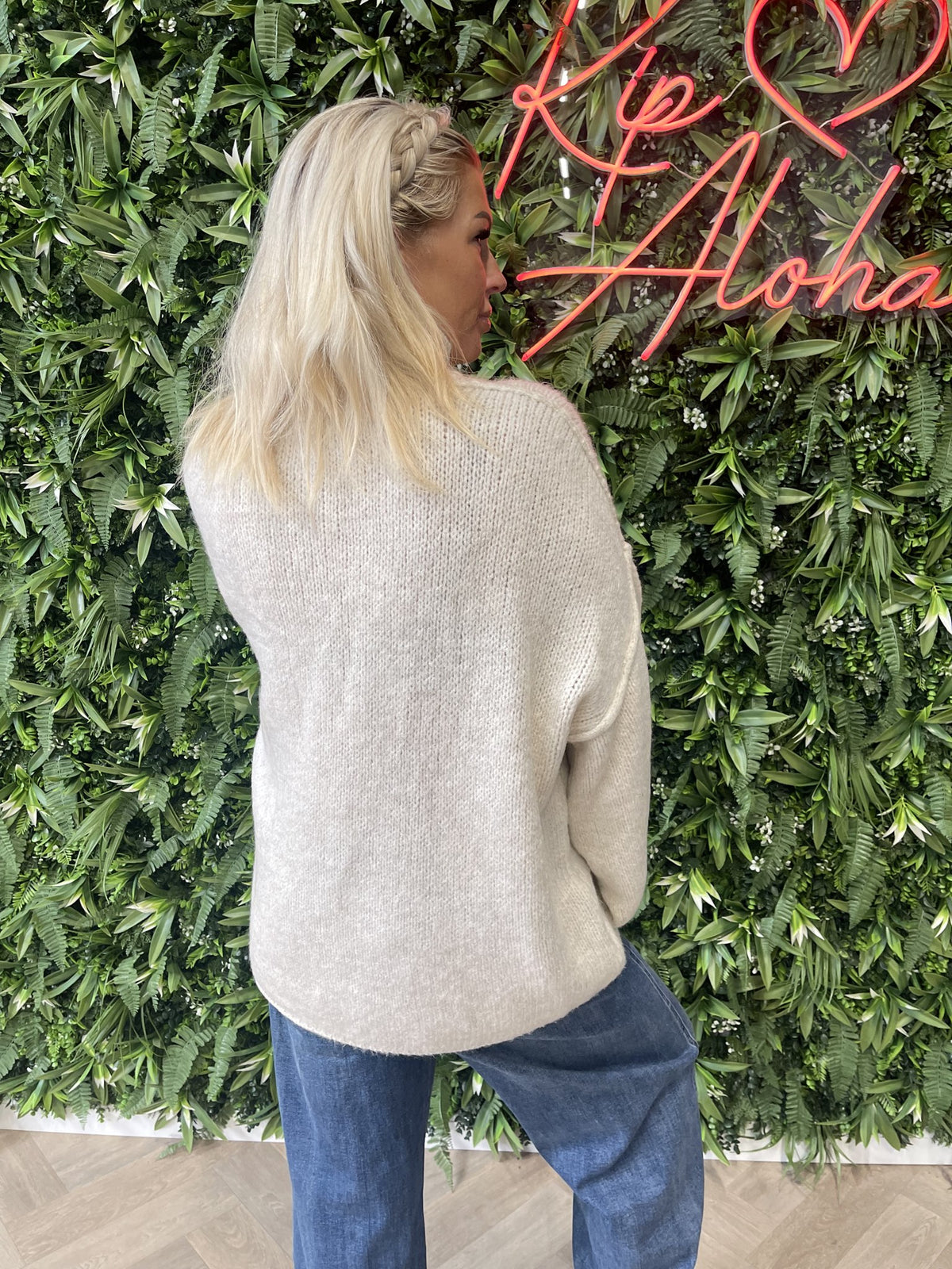 Gebreide trui turtle neck pofmouwen creme