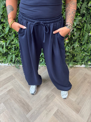 Comfy broek met studs detail marineblauw