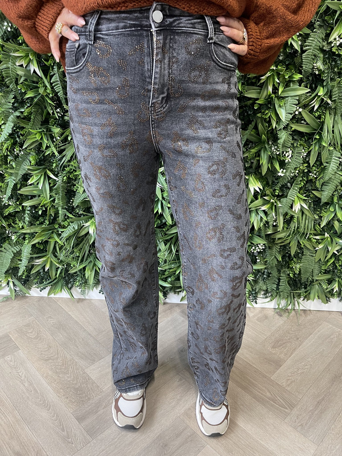 G-smack wide leg panterprint strass zwart