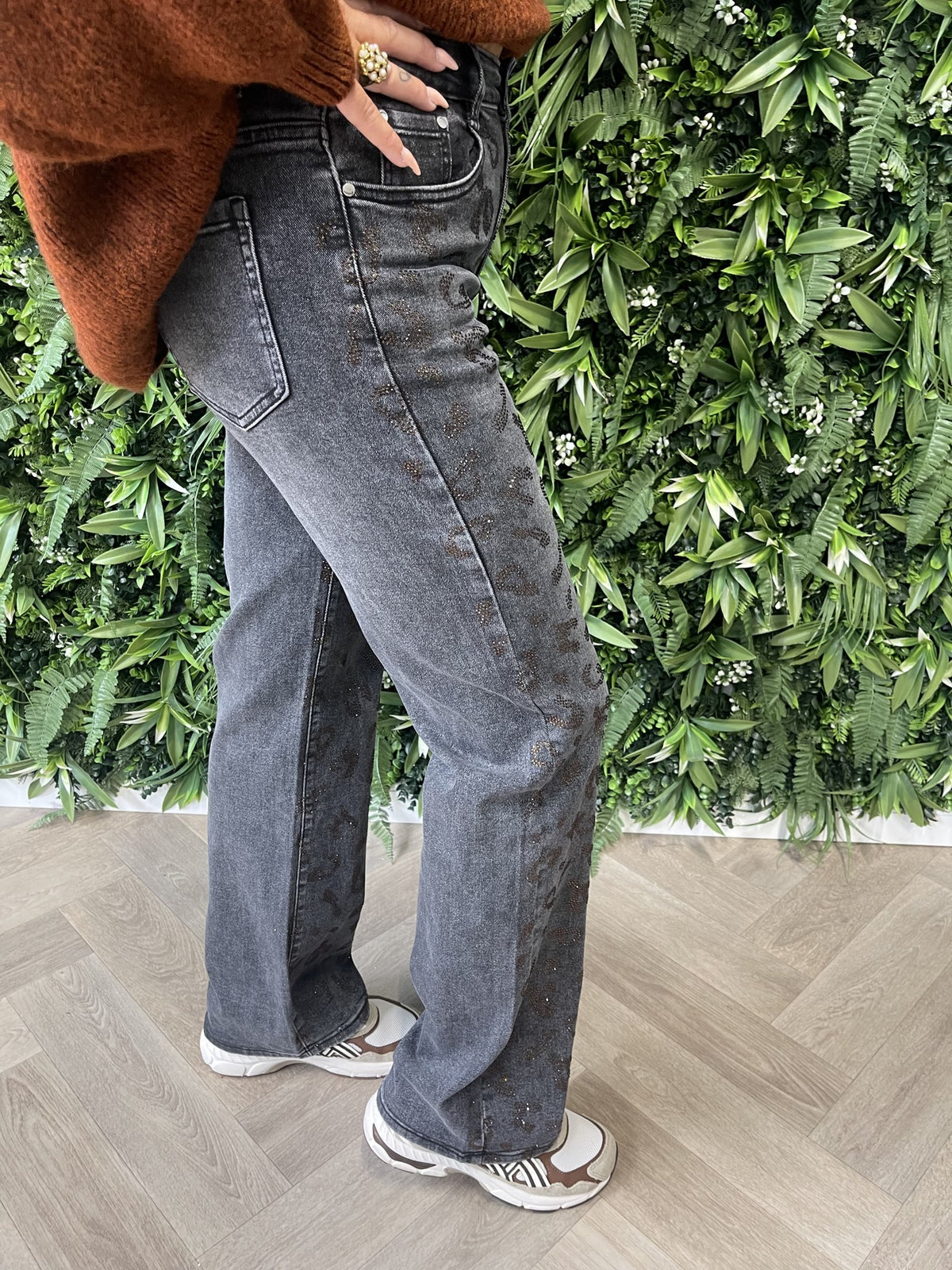 G-smack wide leg panterprint strass zwart
