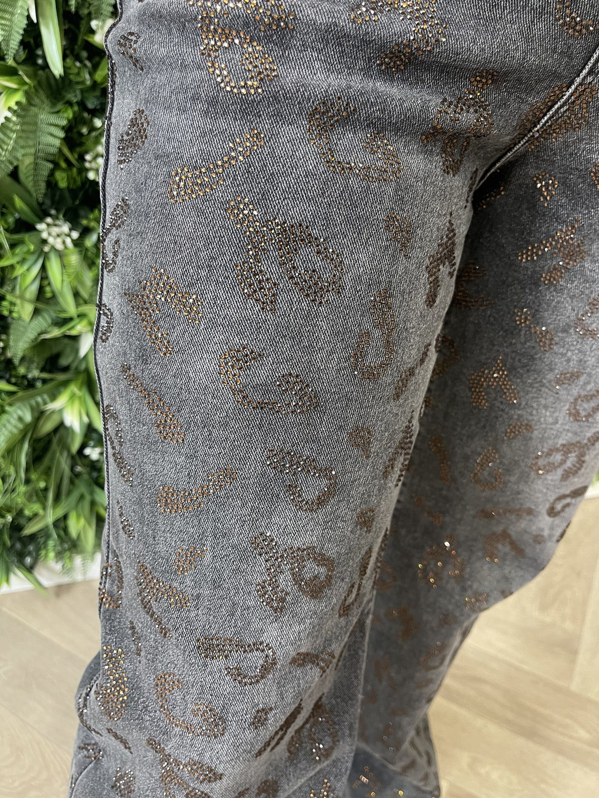 G-smack wide leg panterprint strass zwart