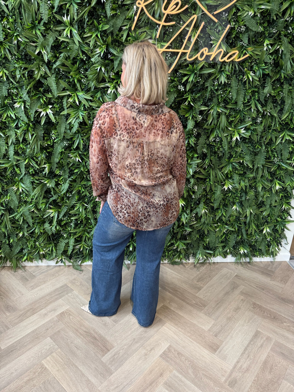 Blouse panter met lurex detail bruin