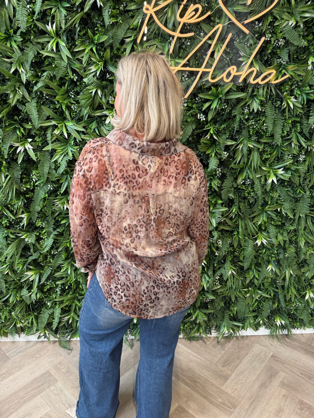 Blouse panter met lurex detail bruin