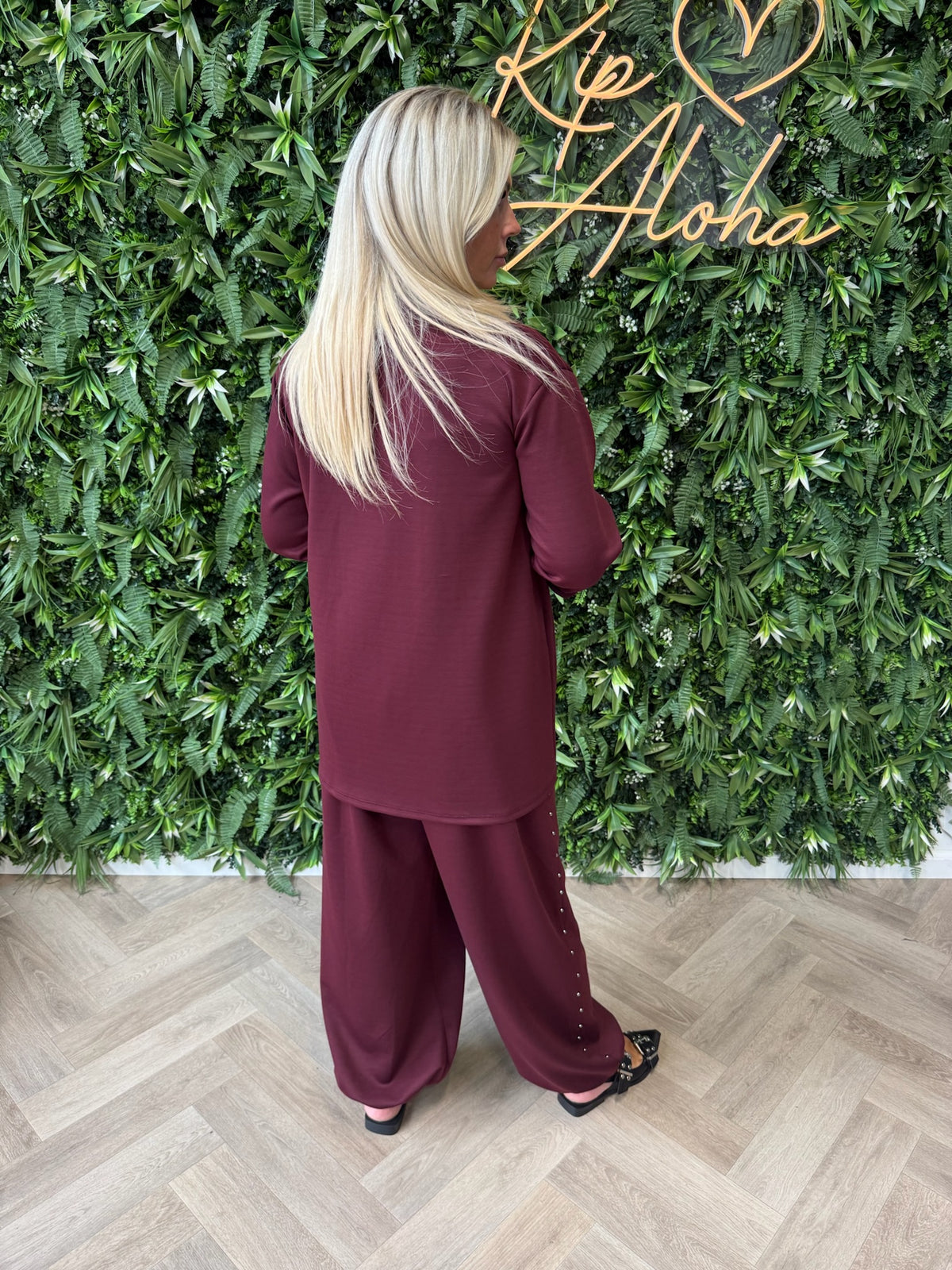 Comfy broek met studs detail aubergine