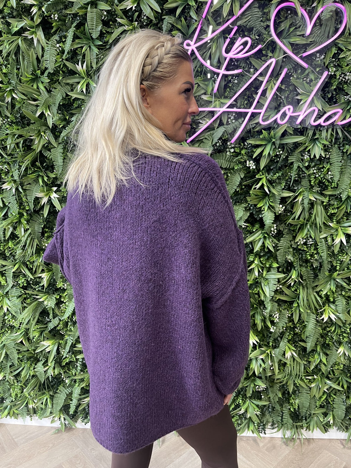 Gebreide trui turtle neck pofmouwen paars