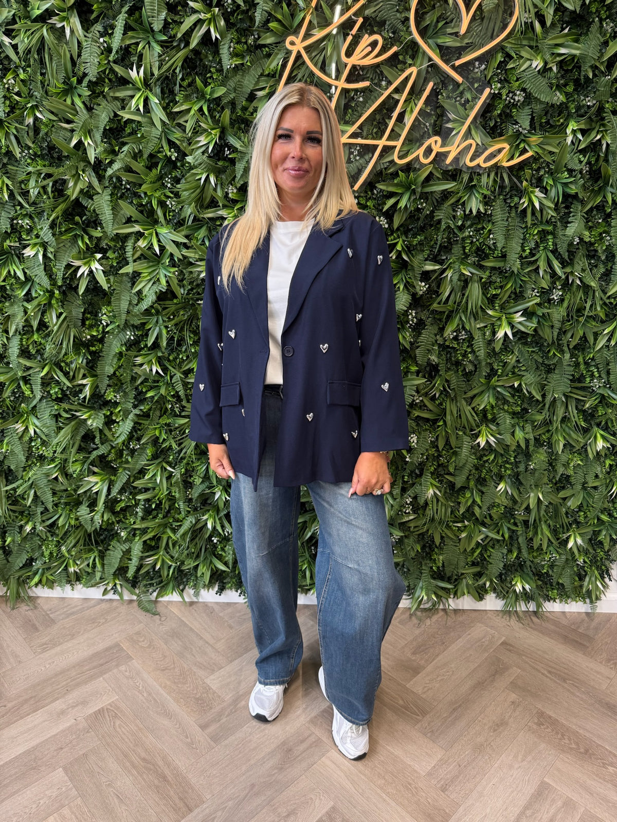 Blazer 3/4e mouwen met hartjes marineblauw