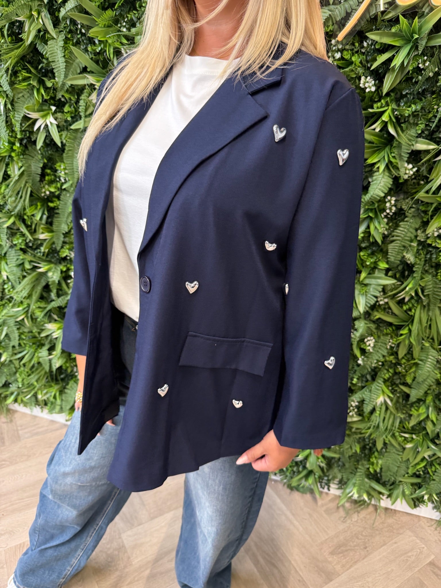 Blazer 3/4e mouwen met hartjes marineblauw