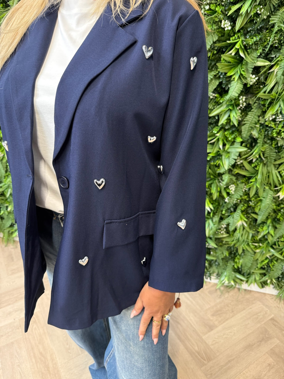 Blazer 3/4e mouwen met hartjes marineblauw
