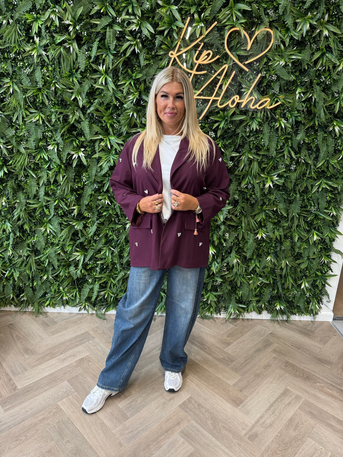 Blazer 3/4e mouwen met hartjes bordeaux