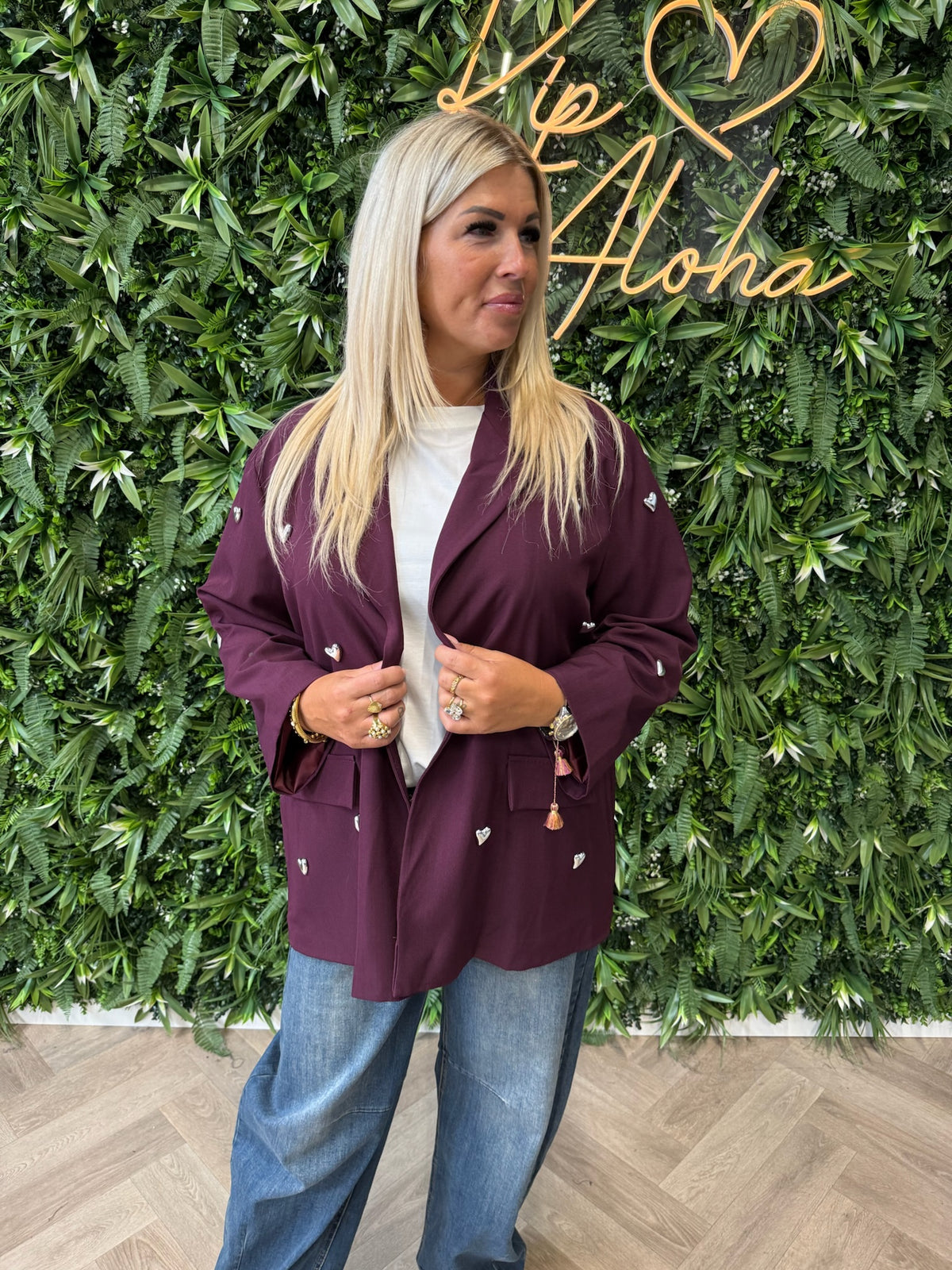 Blazer 3/4e mouwen met hartjes bordeaux