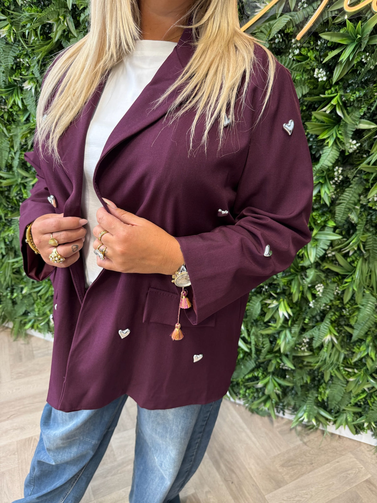 Blazer 3/4e mouwen met hartjes bordeaux