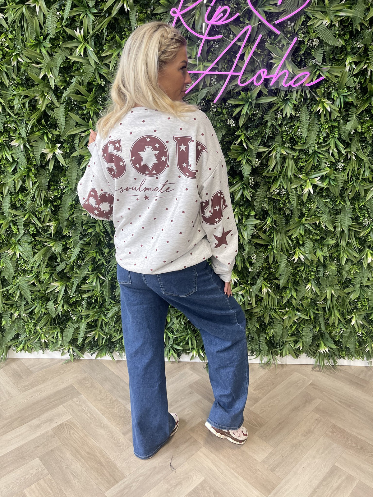Sweater dots Bisous lichtgrijs