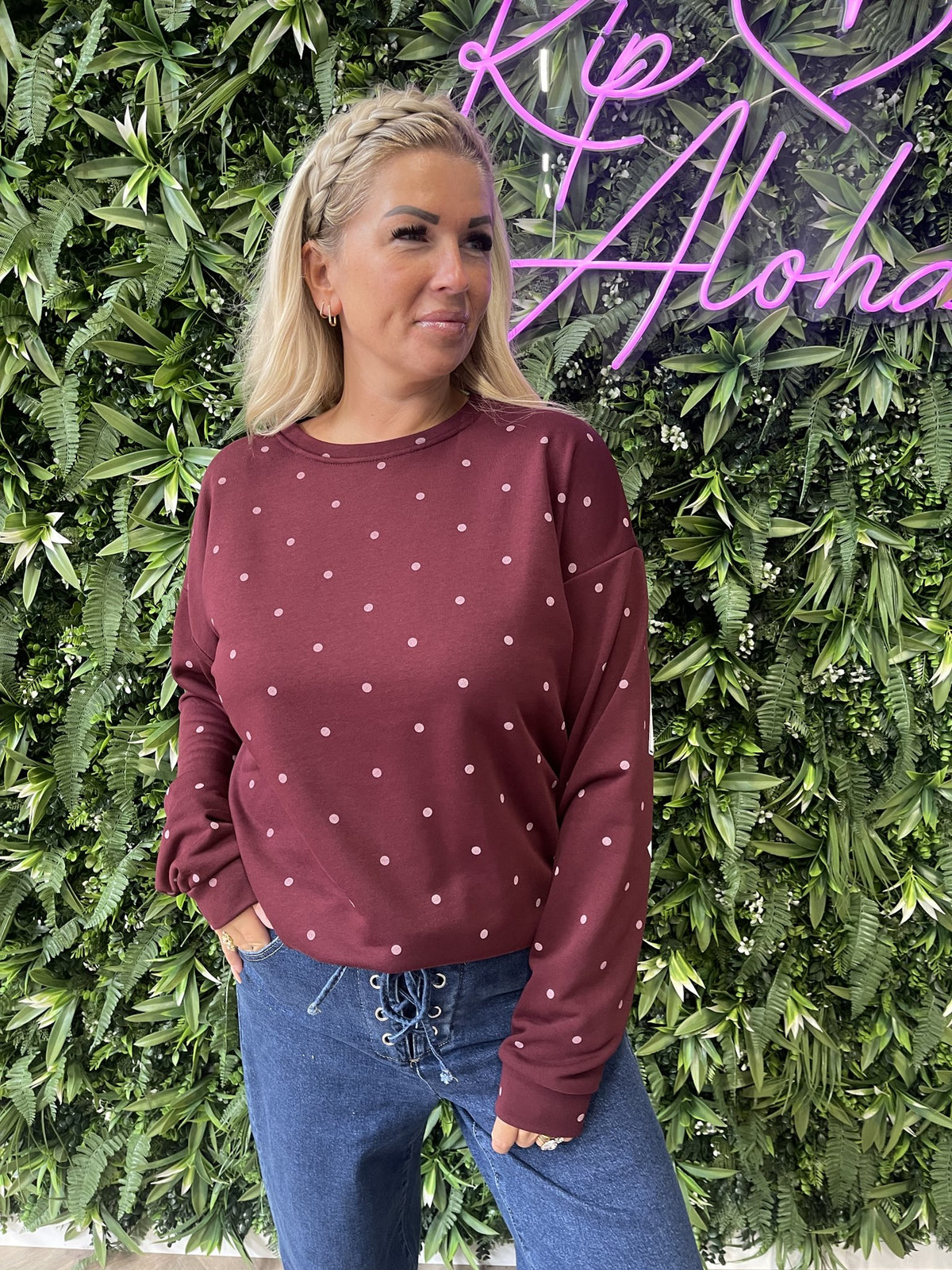 Sweater dots Bisous bordeaux