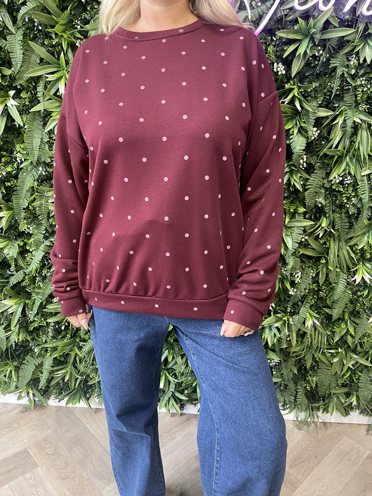 Sweater dots Bisous bordeaux
