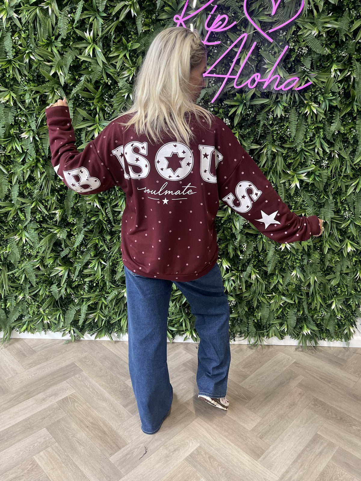 Sweater dots Bisous bordeaux