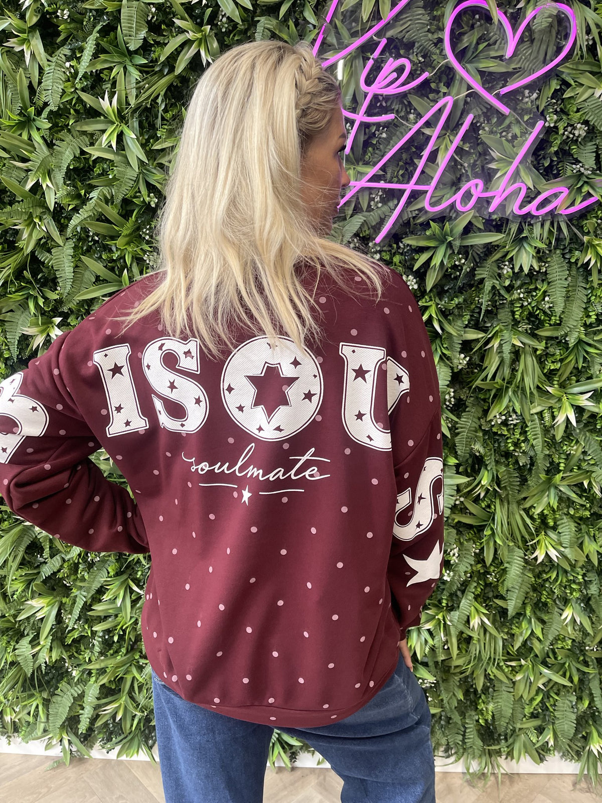 Sweater dots Bisous bordeaux