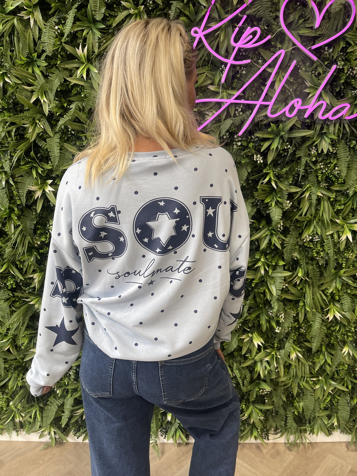 Sweater dots Bisous lichtblauw
