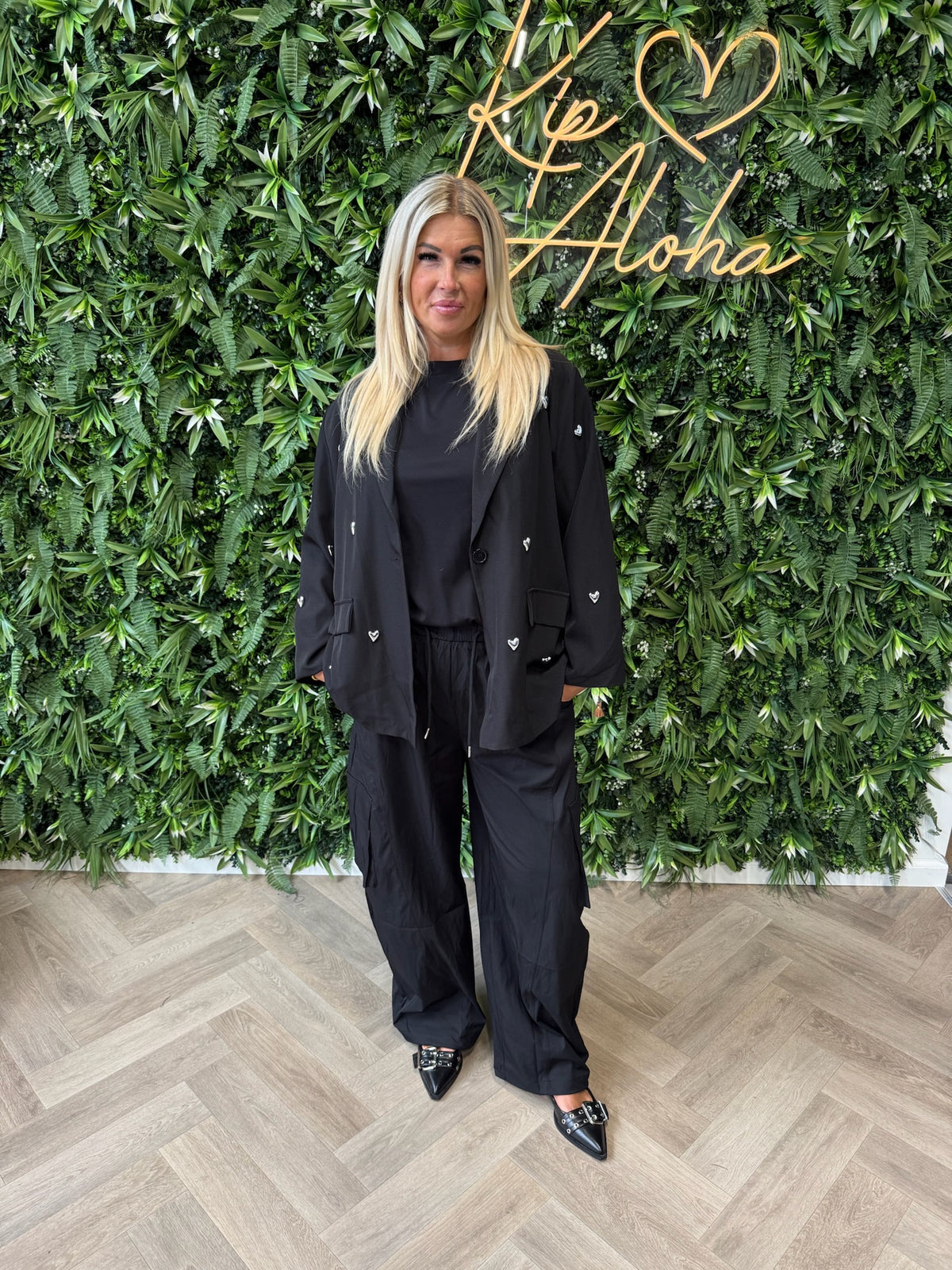 Blazer 3/4e mouwen met hartjes zwart