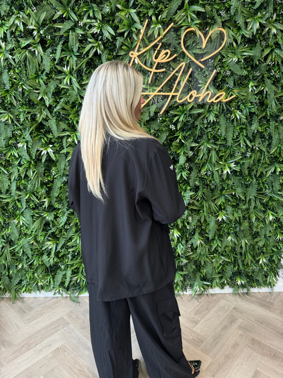 Blazer 3/4e mouwen met hartjes zwart