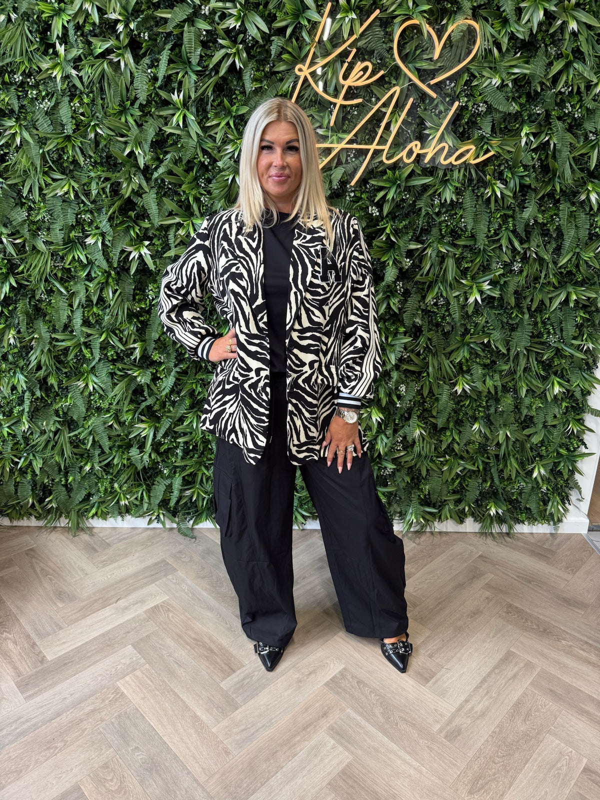 Blazer zebraprint met bies zwart/wit