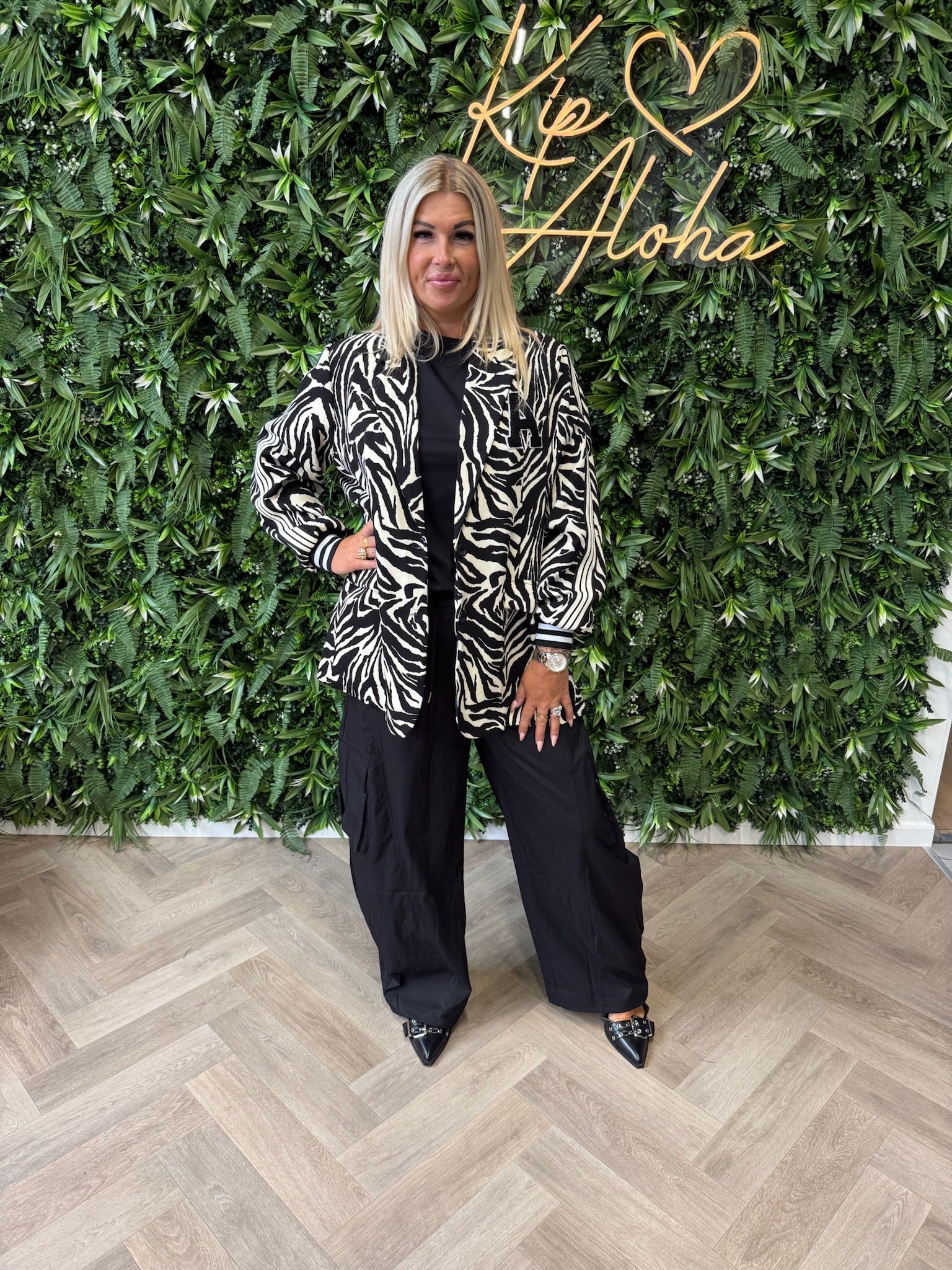 Blazer zebraprint met bies zwart/wit